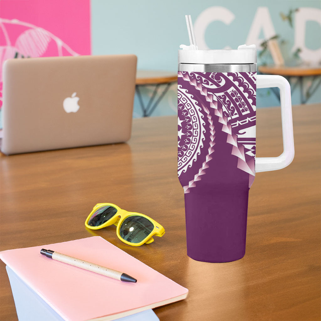 Cook Islands Gospel Day Tumbler With Handle Maroon Tribal Curves LT05 - Polynesian Pride