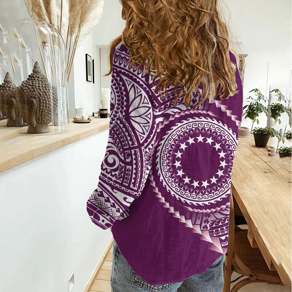 Cook Islands Gospel Day Women Casual Shirt Maroon Tribal Curves LT05 - Polynesian Pride
