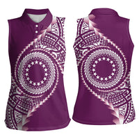 Cook Islands Gospel Day Women Sleeveless Polo Shirt Maroon Tribal Curves LT05 - Polynesian Pride