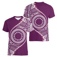 Cook Islands Gospel Day Women V-Neck T-Shirt Maroon Tribal Curves LT05 - Polynesian Pride