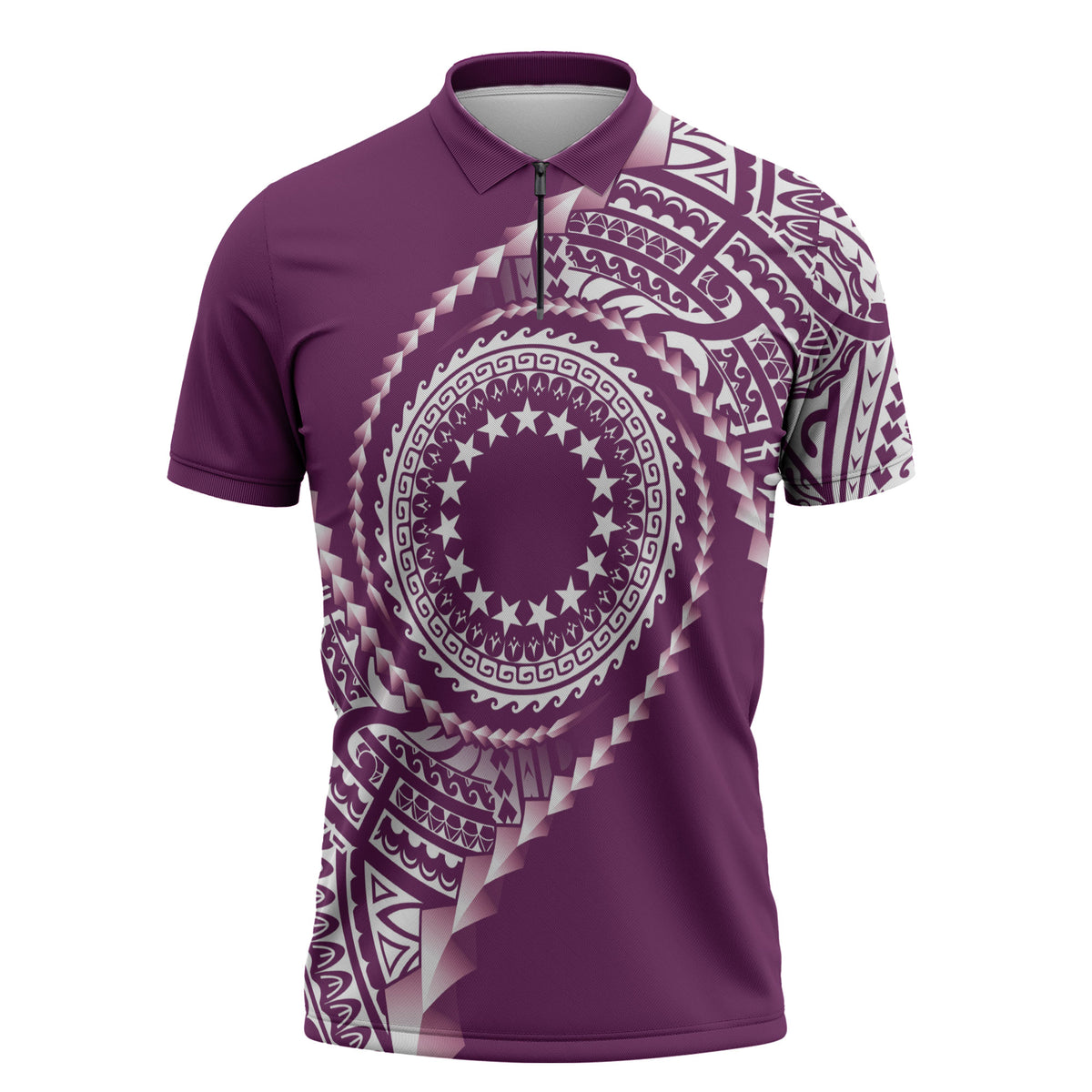 Cook Islands Gospel Day Zipper Polo Shirt Maroon Tribal Curves LT05 Maroon - Polynesian Pride