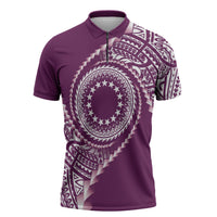 Cook Islands Gospel Day Zipper Polo Shirt Maroon Tribal Curves LT05 Maroon - Polynesian Pride