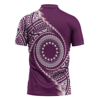 Cook Islands Gospel Day Zipper Polo Shirt Maroon Tribal Curves LT05 - Polynesian Pride