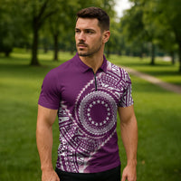 Cook Islands Gospel Day Zipper Polo Shirt Maroon Tribal Curves LT05 - Polynesian Pride