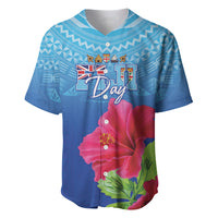 Bula Fiji Day Baseball Jersey Traditional Tapa Pattern With Hibiscus LT05 Blue - Polynesian Pride