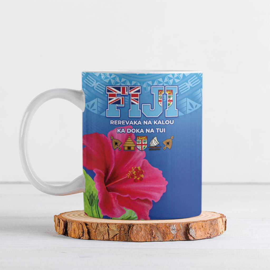 Bula Fiji Day Ceramic Mug Traditional Tapa Pattern With Hibiscus