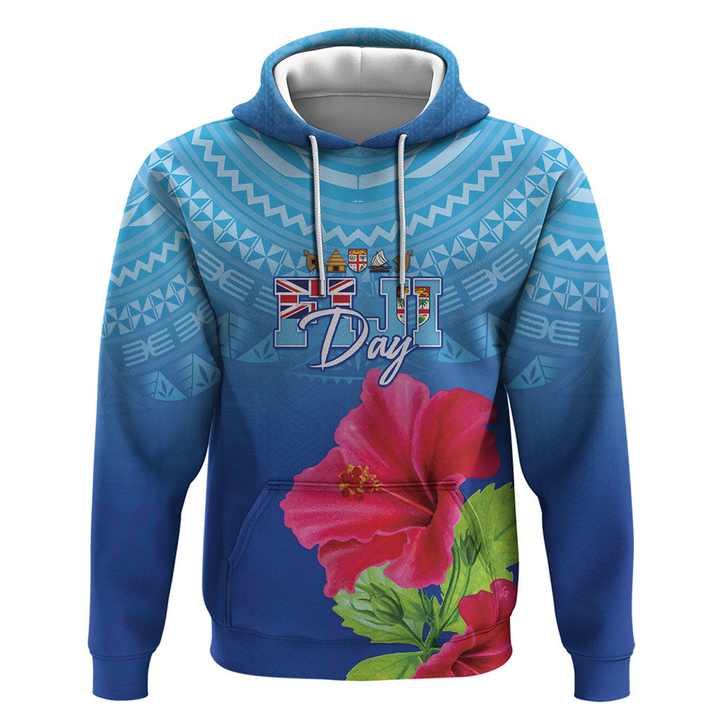 Bula Fiji Day Hoodie Traditional Tapa Pattern With Hibiscus LT05 Pullover Hoodie Blue - Polynesian Pride