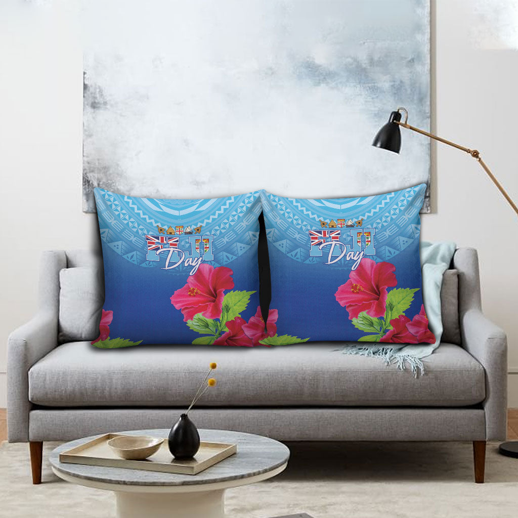 Bula Fiji Day Pillow Cover Traditional Tapa Pattern With Hibiscus LT05 - Polynesian Pride