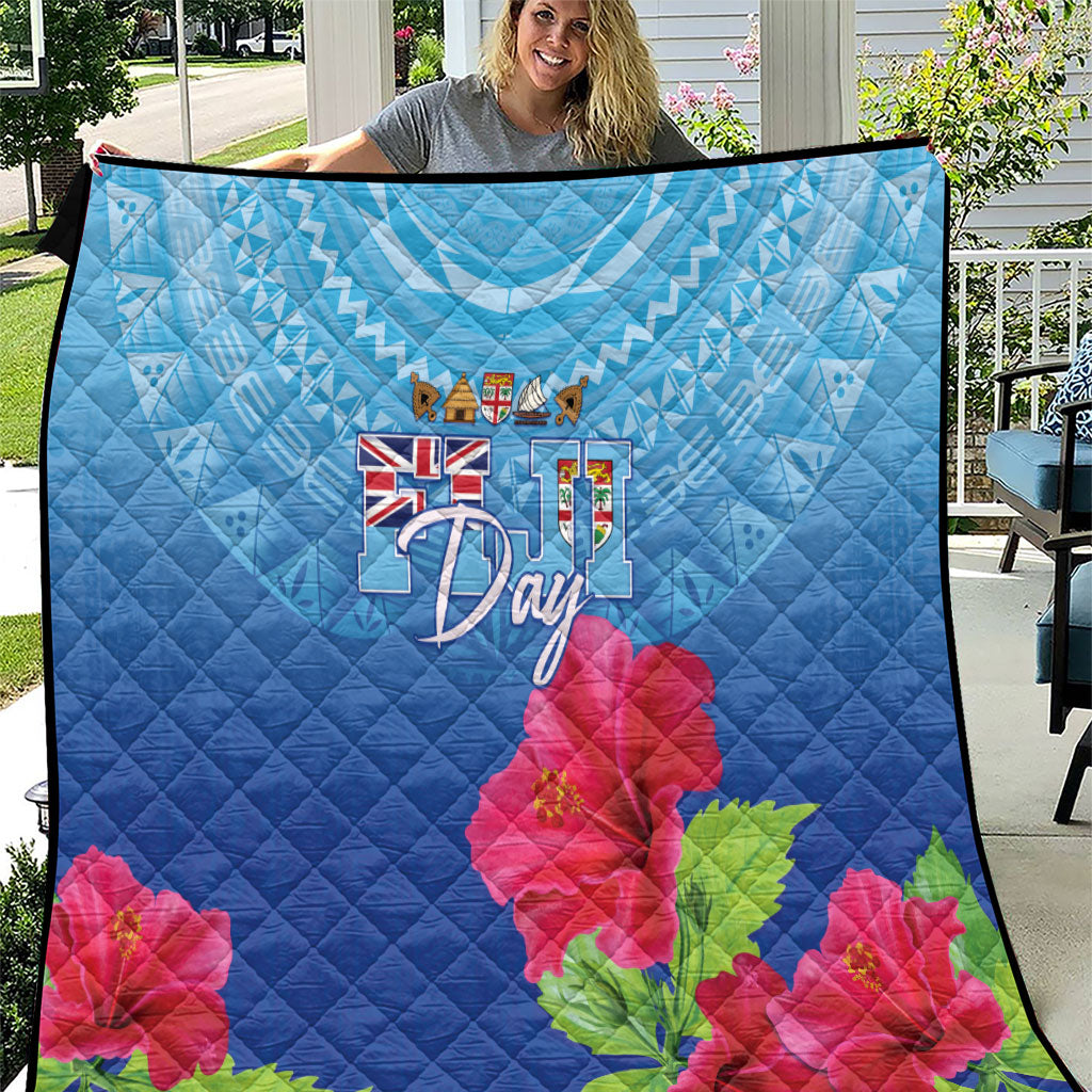 Bula Fiji Day Quilt Traditional Tapa Pattern With Hibiscus LT05 Blue - Polynesian Pride