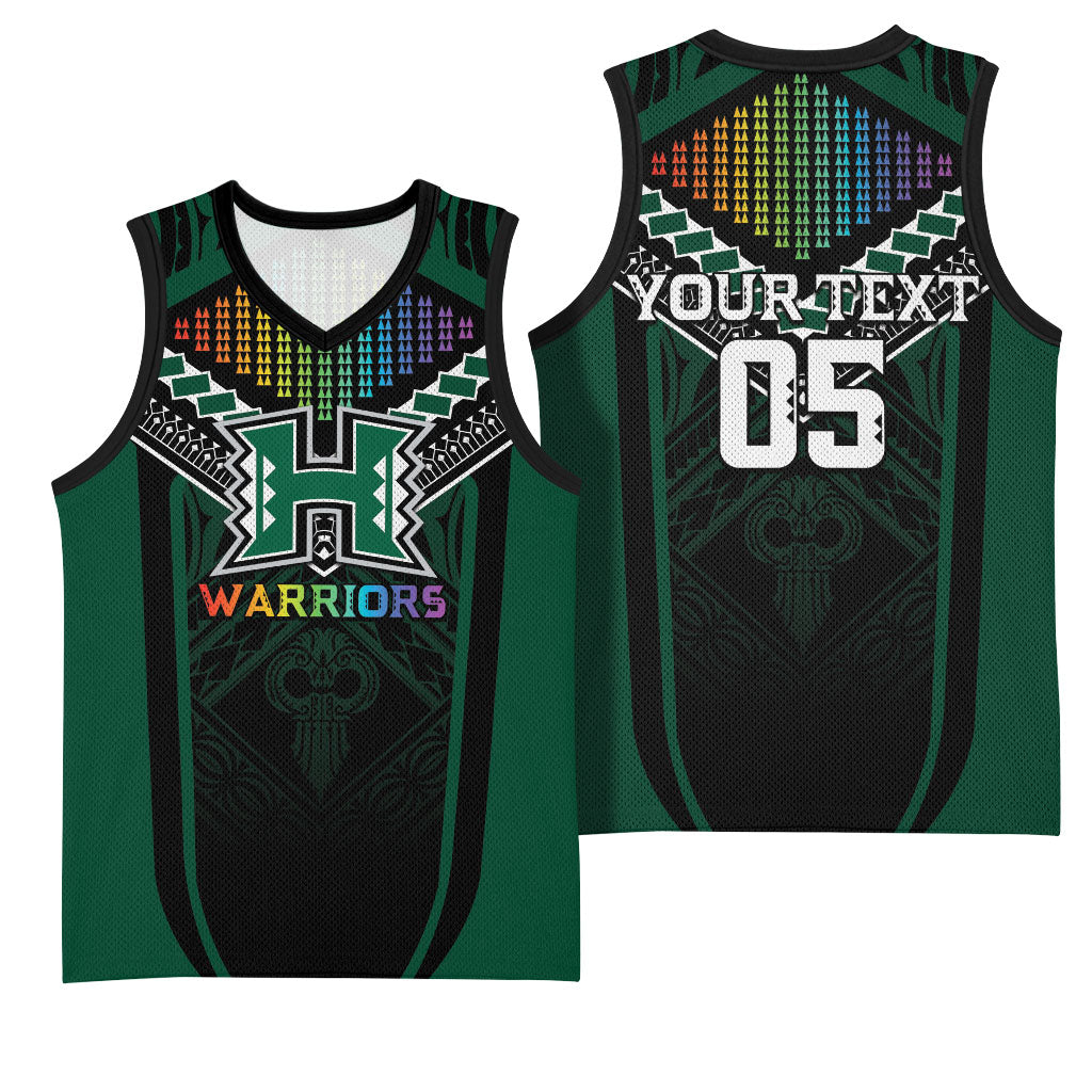 Custom Hawaii Warriors Football Basketball Jersey Rainbow Kakau Pattern Black LT05 - Polynesian Pride