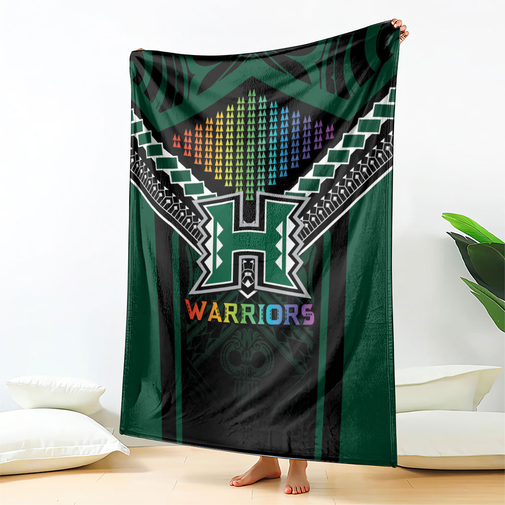 Hawaii Warriors Football Blanket Rainbow Kakau Pattern Black LT05 - Polynesian Pride