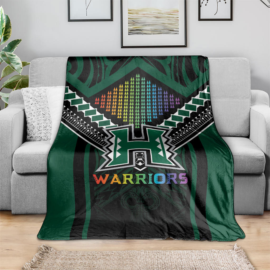 Hawaii Warriors Football Blanket Rainbow Kakau Pattern Black LT05 - Polynesian Pride