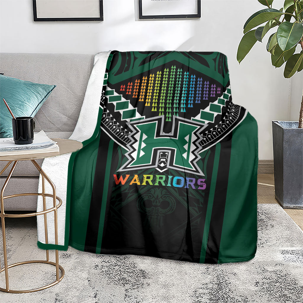 Hawaii Warriors Football Blanket Rainbow Kakau Pattern Black LT05 - Polynesian Pride