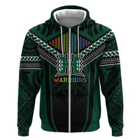 Custom Hawaii Warriors Football Hoodie Rainbow Kakau Pattern Black LT05 Zip Hoodie Black - Polynesian Pride