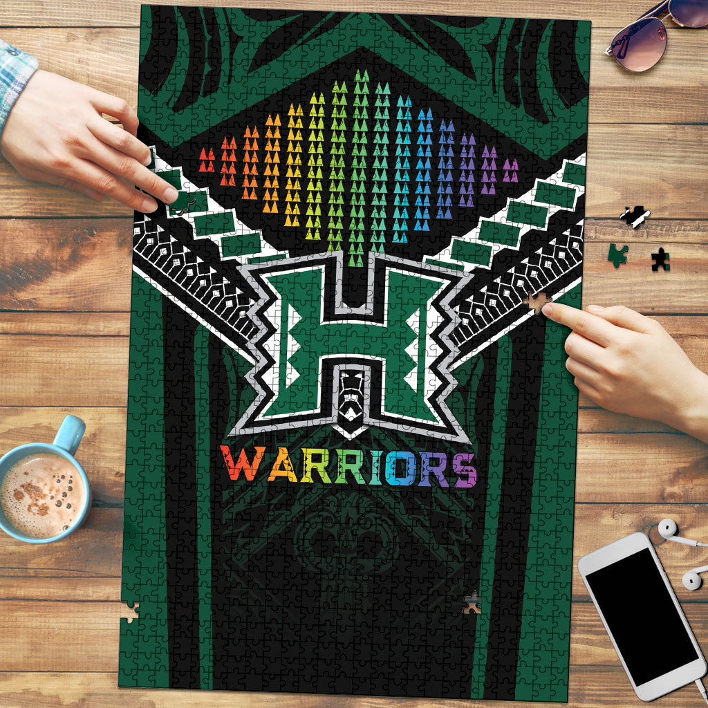 Hawaii Warriors Football Puzzle Rainbow Kakau Pattern Black LT05 Black - Polynesian Pride
