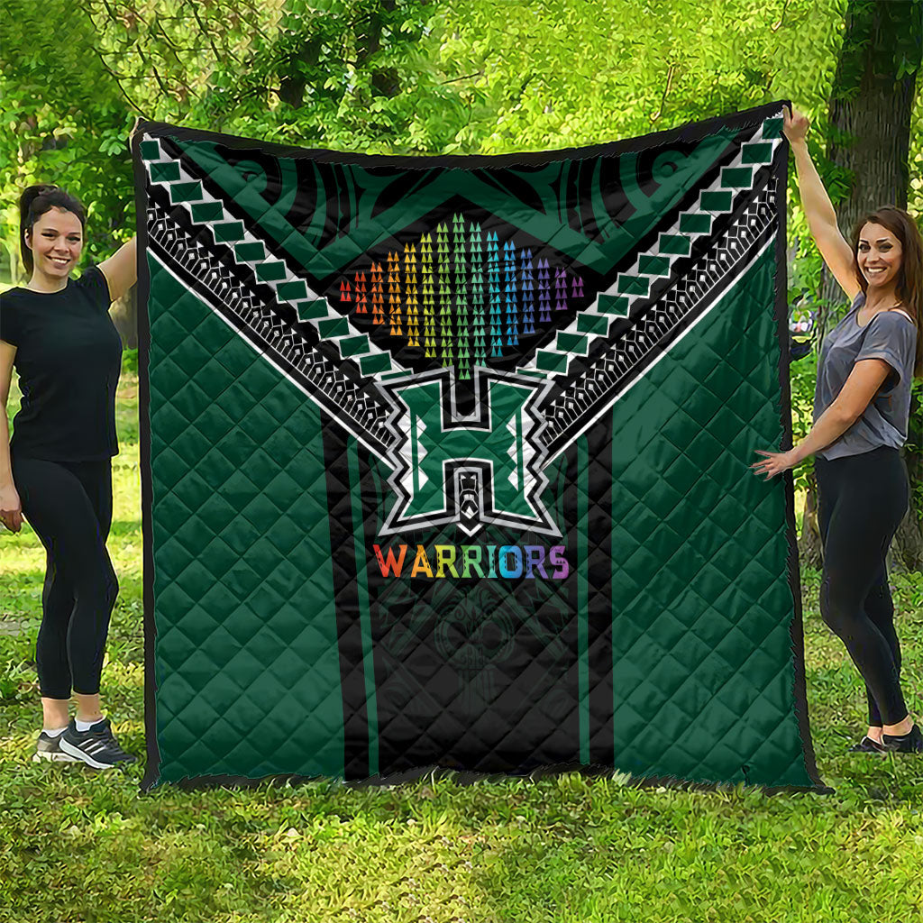 Hawaii Warriors Football Quilt Rainbow Kakau Pattern Black LT05 - Polynesian Pride