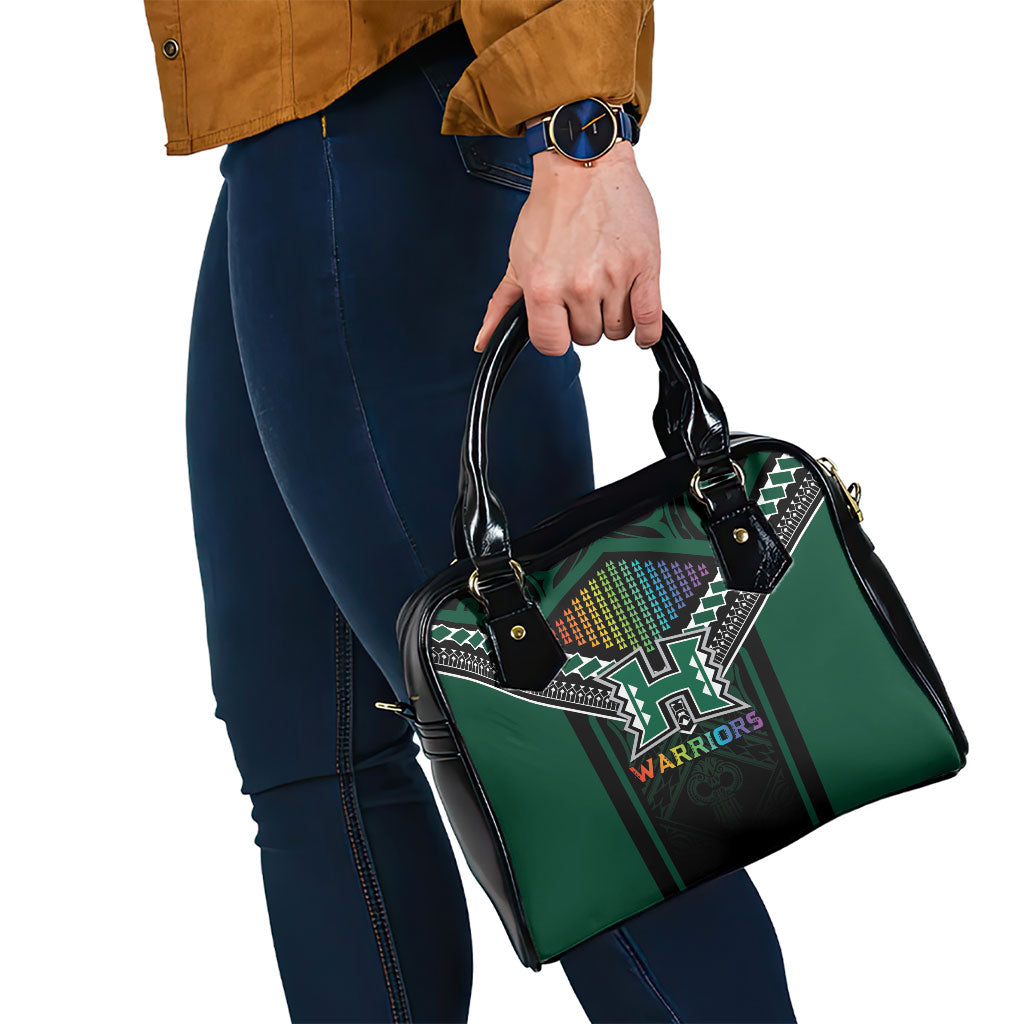 Hawaii Warriors Football Shoulder Handbag Rainbow Kakau Pattern Black LT05 - Polynesian Pride
