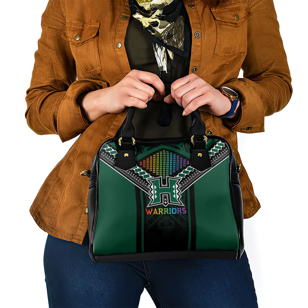Hawaii Warriors Football Shoulder Handbag Rainbow Kakau Pattern Black LT05 - Polynesian Pride
