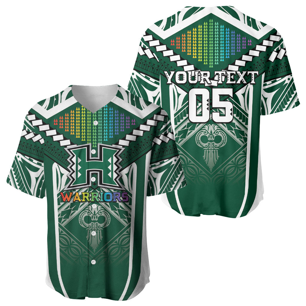 Custom Hawaii Warriors Football Baseball Jersey Rainbow Kakau Pattern Green LT05 - Polynesian Pride