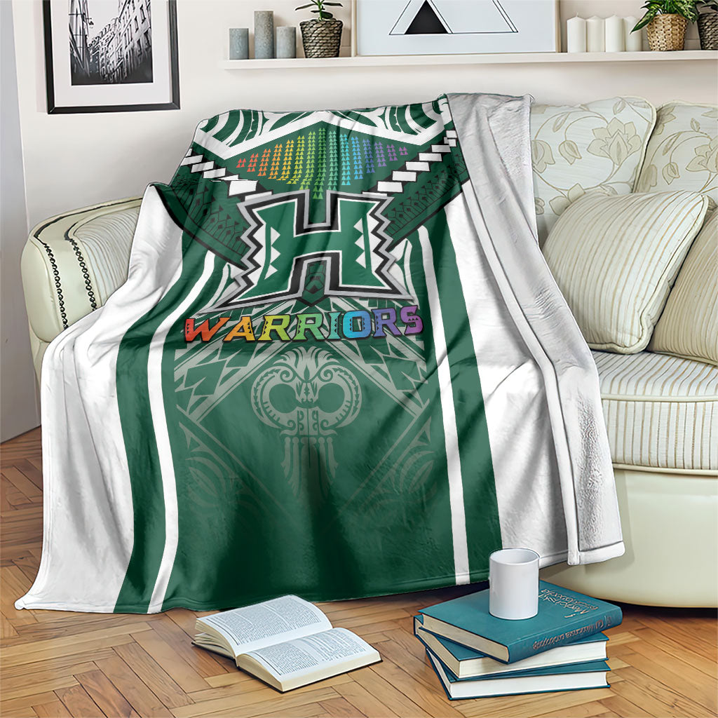 Hawaii Warriors Football Blanket Rainbow Kakau Pattern Green LT05 Green - Polynesian Pride