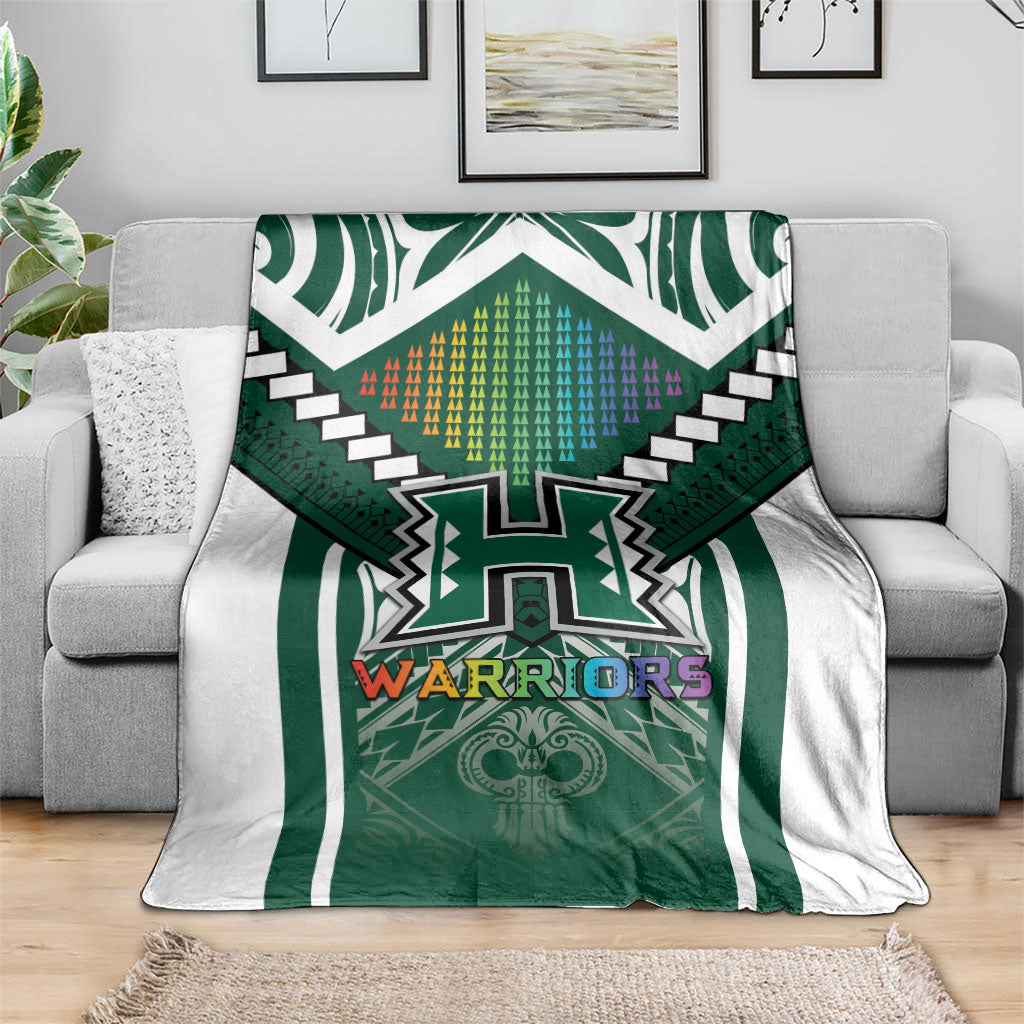 Hawaii Warriors Football Blanket Rainbow Kakau Pattern Green LT05 - Polynesian Pride