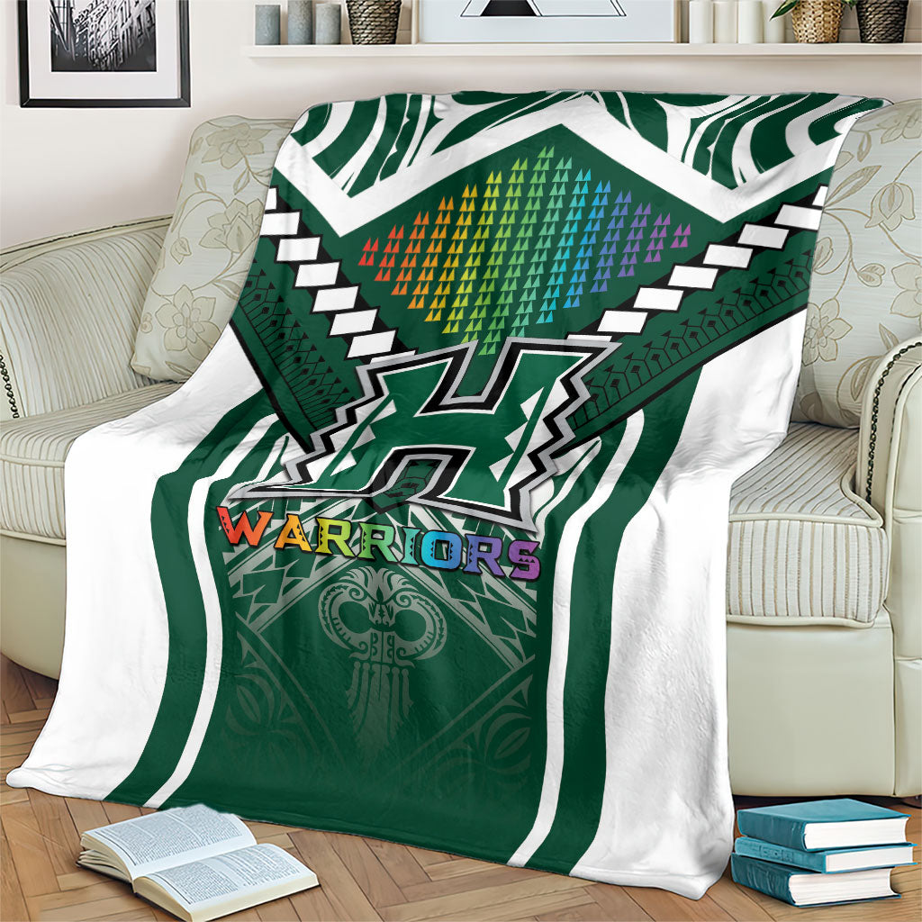 Hawaii Warriors Football Blanket Rainbow Kakau Pattern Green LT05 - Polynesian Pride