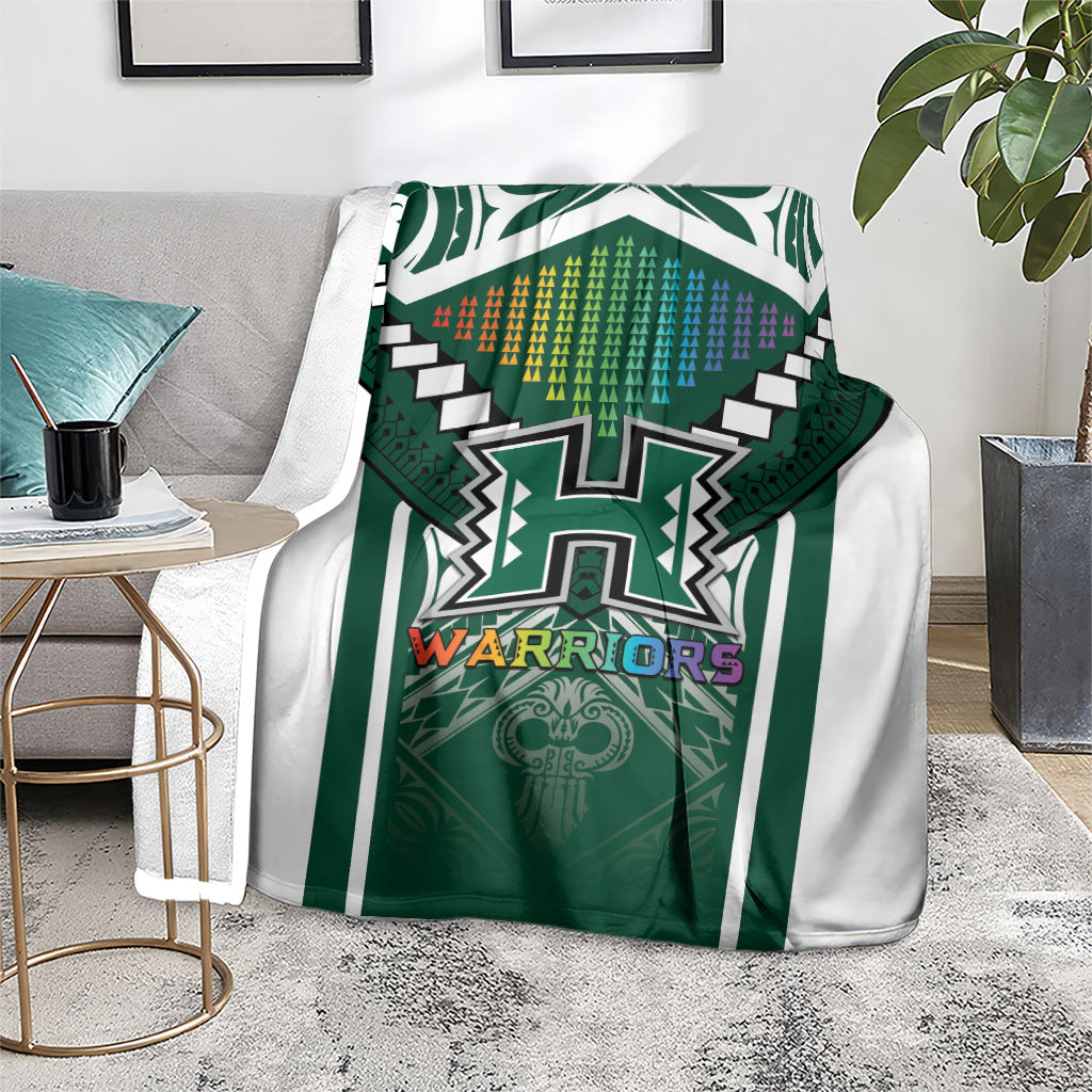 Hawaii Warriors Football Blanket Rainbow Kakau Pattern Green LT05 - Polynesian Pride