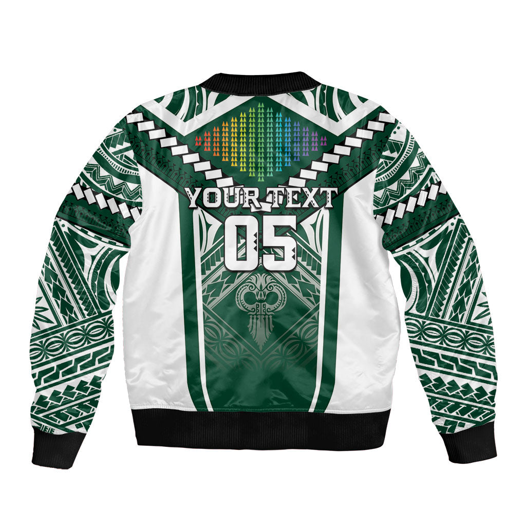 Custom Hawaii Warriors Football Bomber Jacket Rainbow Kakau Pattern Green LT05 - Polynesian Pride