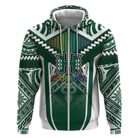 Custom Hawaii Warriors Football Hoodie Rainbow Kakau Pattern Green LT05 Zip Hoodie Green - Polynesian Pride
