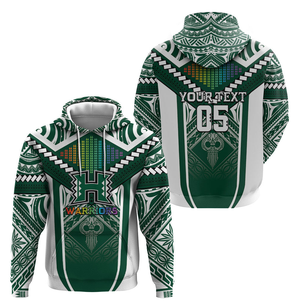 Custom Hawaii Warriors Football Hoodie Rainbow Kakau Pattern Green LT05 - Polynesian Pride