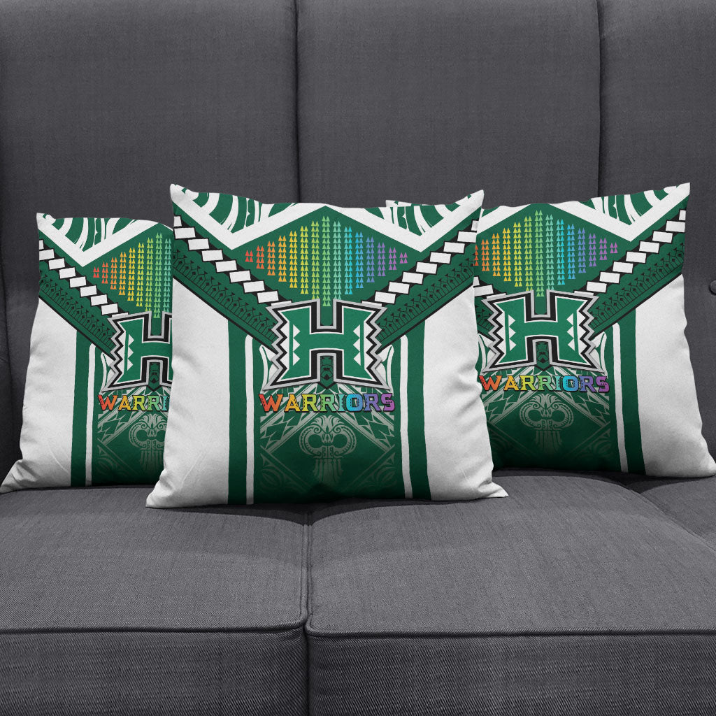 Hawaii Warriors Football Pillow Cover Rainbow Kakau Pattern Green LT05 - Polynesian Pride