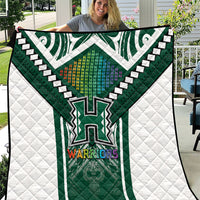 Hawaii Warriors Football Quilt Rainbow Kakau Pattern Green LT05 Green - Polynesian Pride