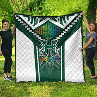 Hawaii Warriors Football Quilt Rainbow Kakau Pattern Green LT05 - Polynesian Pride