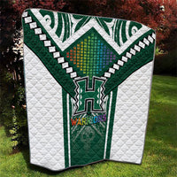 Hawaii Warriors Football Quilt Rainbow Kakau Pattern Green LT05 - Polynesian Pride