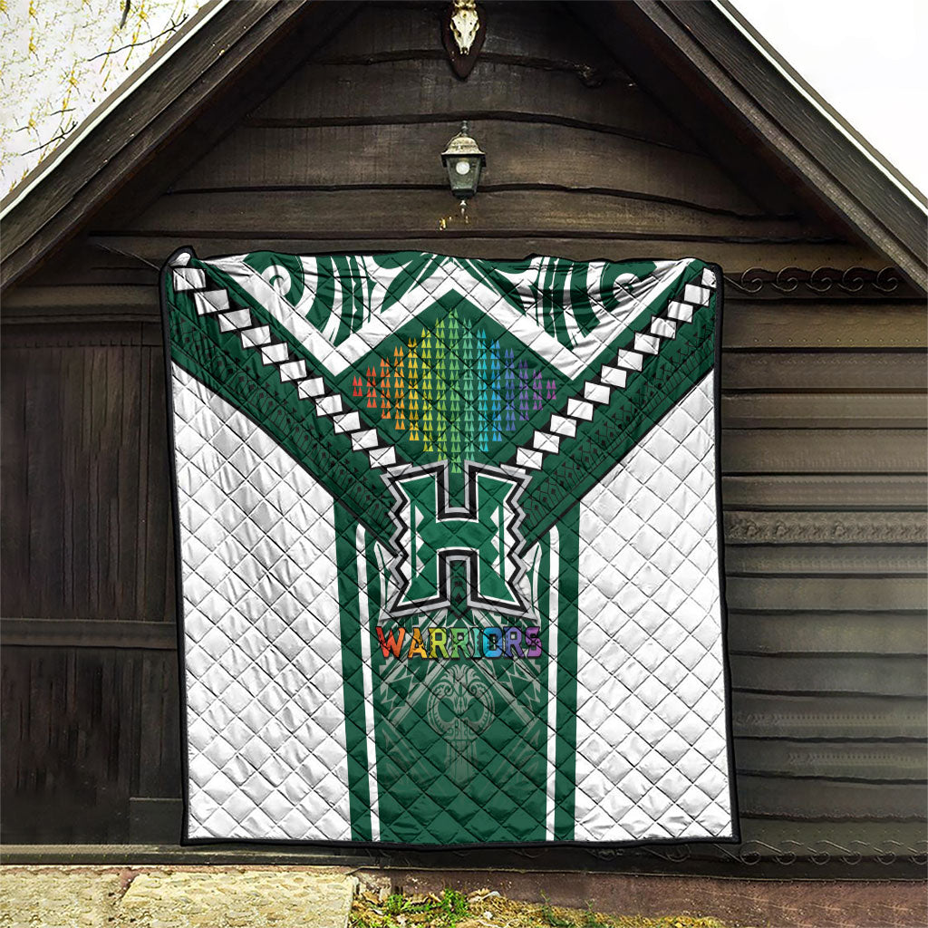 Hawaii Warriors Football Quilt Rainbow Kakau Pattern Green LT05 - Polynesian Pride