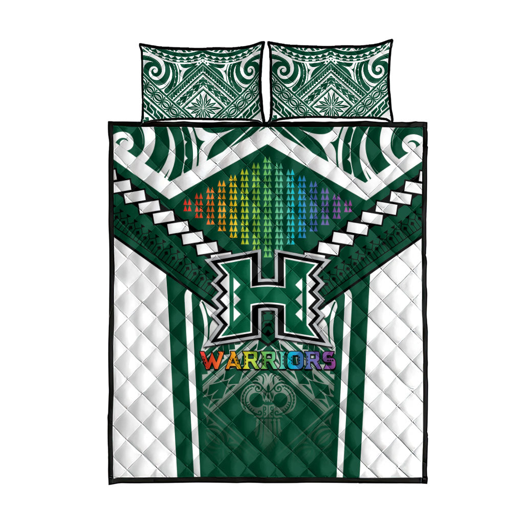Hawaii Warriors Football Quilt Bed Set Rainbow Kakau Pattern Green LT05 - Polynesian Pride