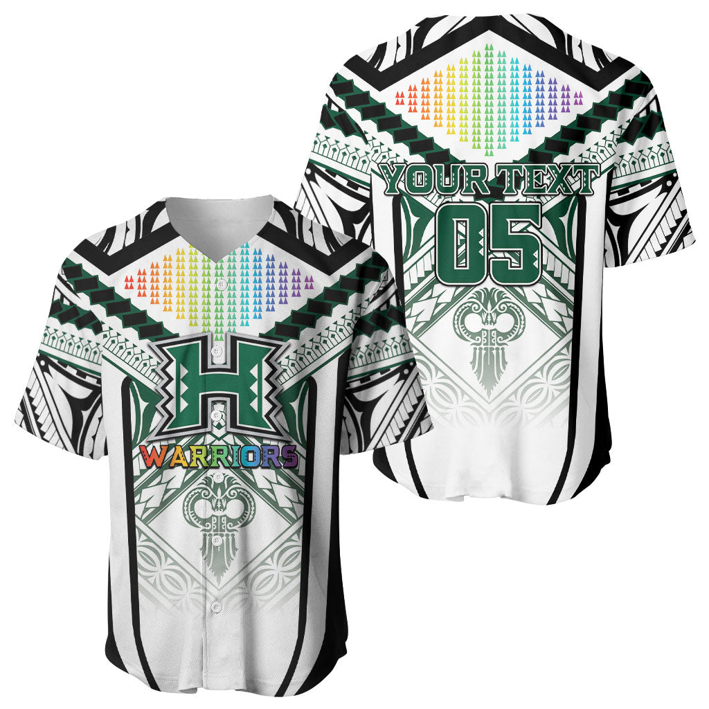 Custom Hawaii Warriors Football Baseball Jersey Rainbow Kakau Pattern White LT05 - Polynesian Pride