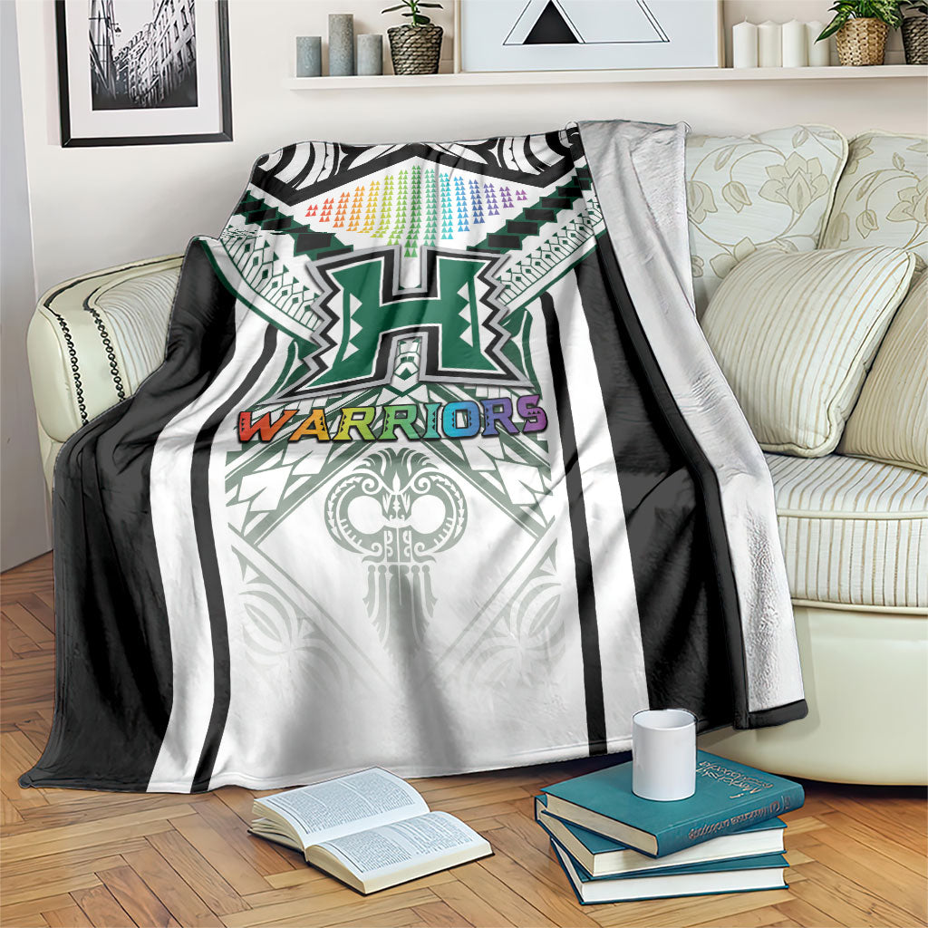 Hawaii Warriors Football Blanket Rainbow Kakau Pattern White LT05 White - Polynesian Pride
