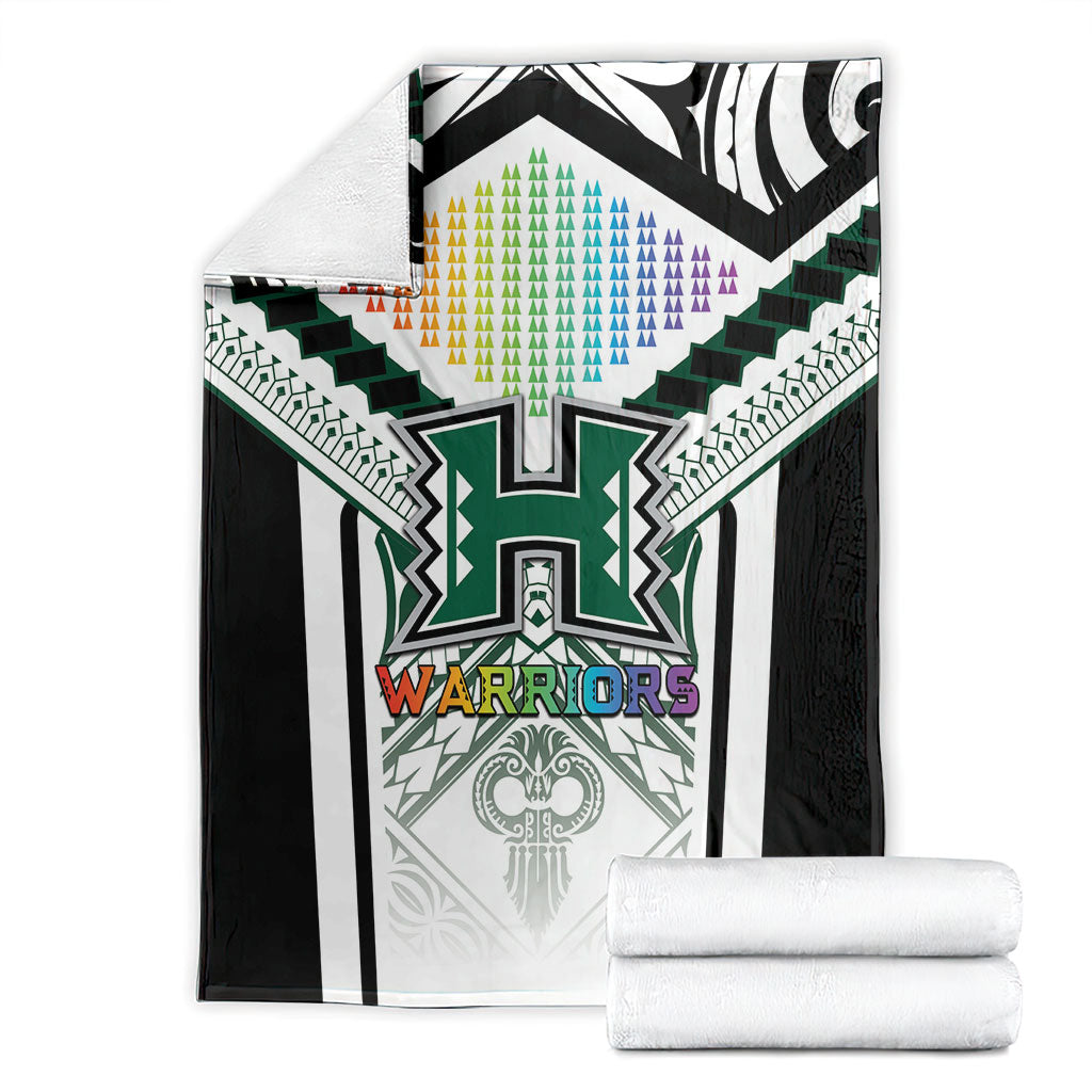 Hawaii Warriors Football Blanket Rainbow Kakau Pattern White LT05 - Polynesian Pride