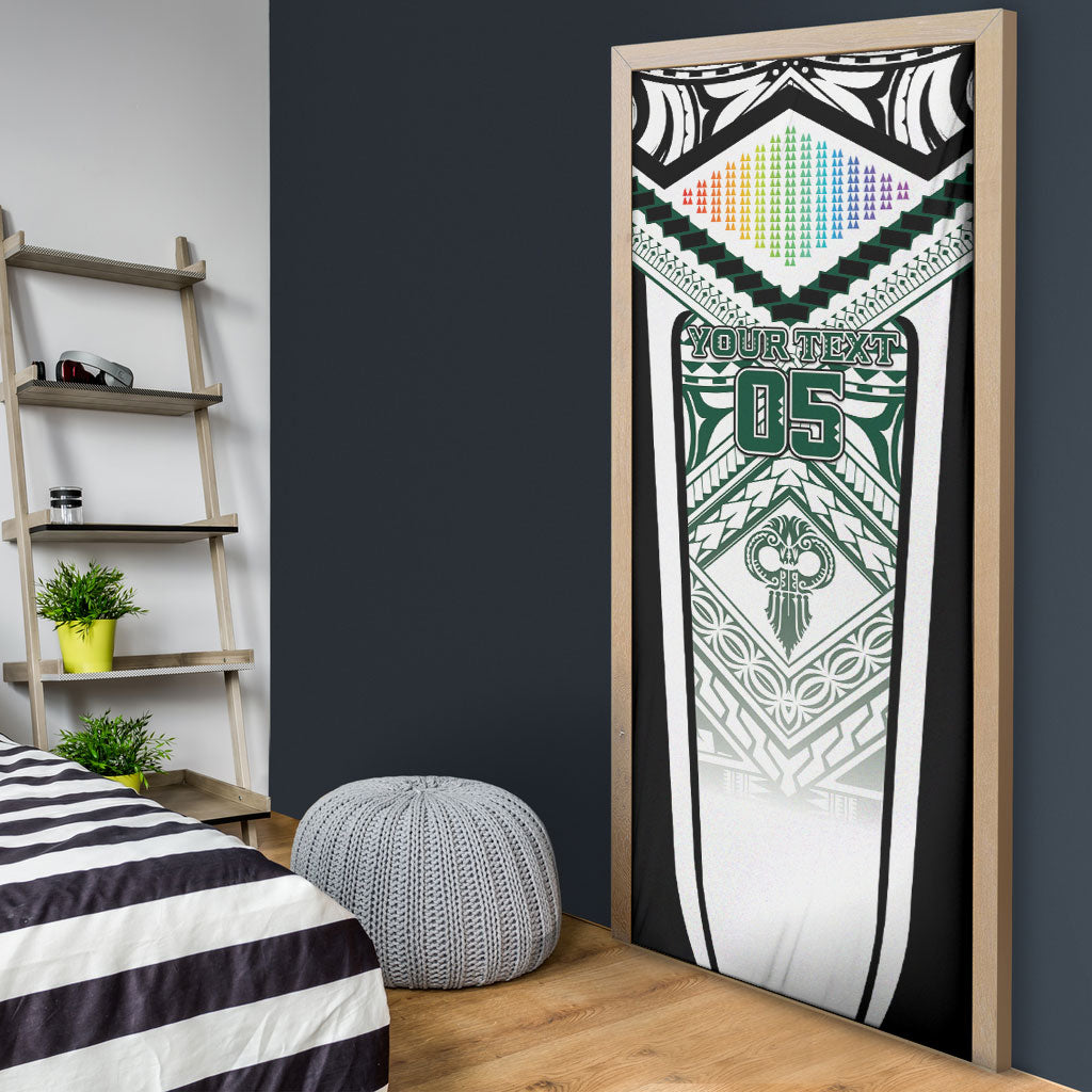 Custom Hawaii Warriors Football Door Cover Rainbow Kakau Pattern White LT05 - Polynesian Pride