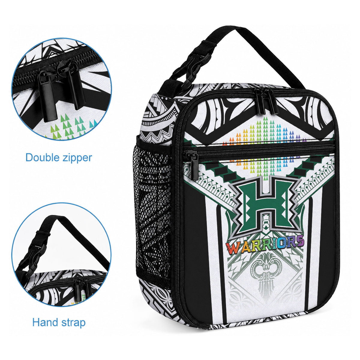 Hawaii Warriors Football Lunch Bag Rainbow Kakau Pattern White LT05 - Polynesian Pride