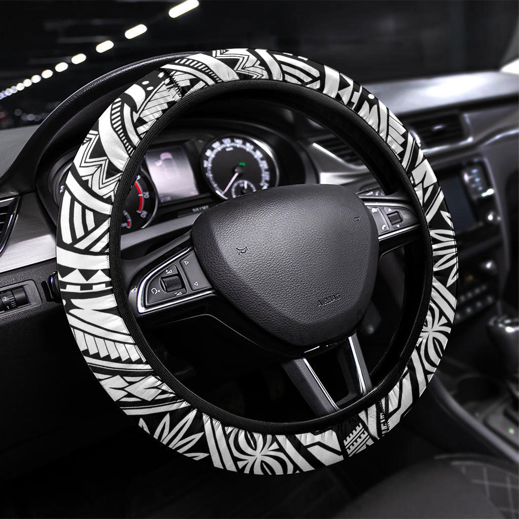 Hawaii Warriors Football Steering Wheel Cover Rainbow Kakau Pattern White LT05 Universal Fit White - Polynesian Pride