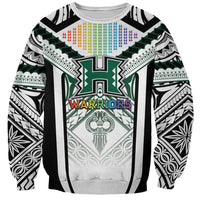 Custom Hawaii Warriors Football Sweatshirt Rainbow Kakau Pattern White LT05 Unisex White - Polynesian Pride