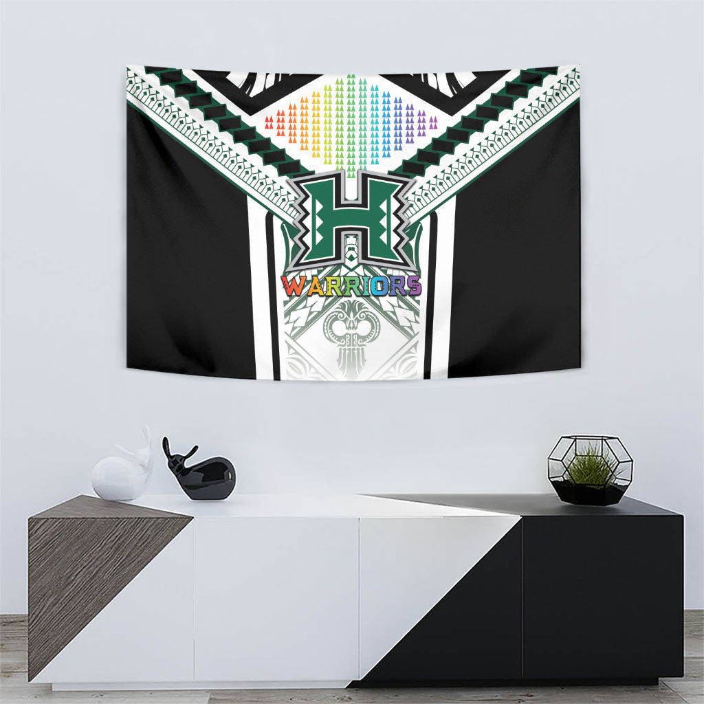 Hawaii Warriors Football Tapestry Rainbow Kakau Pattern White LT05 - Polynesian Pride