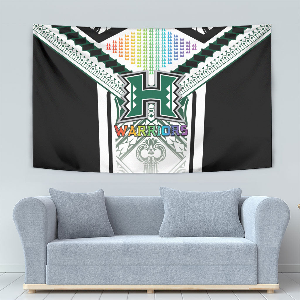 Hawaii Warriors Football Tapestry Rainbow Kakau Pattern White LT05 - Polynesian Pride