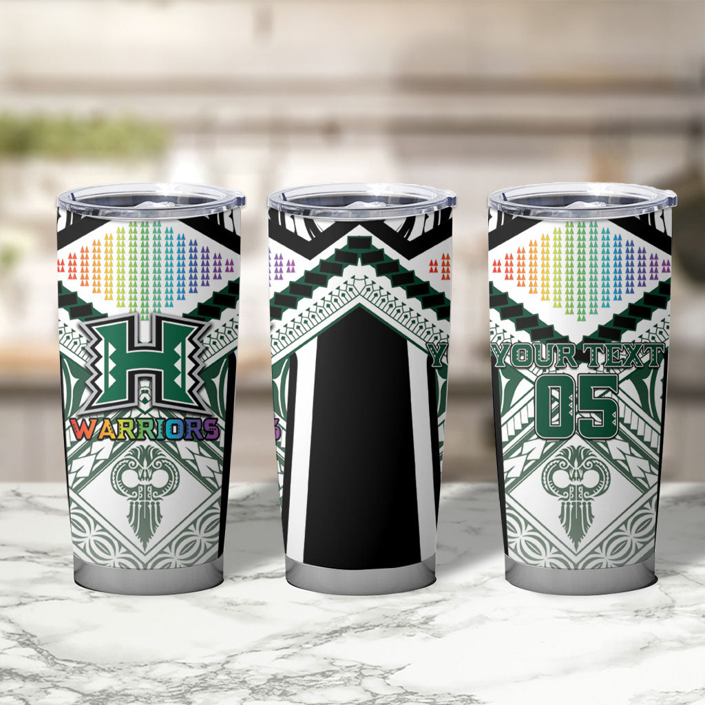 Custom Hawaii Warriors Football Tumbler Cup Rainbow Kakau Pattern White LT05 - Polynesian Pride
