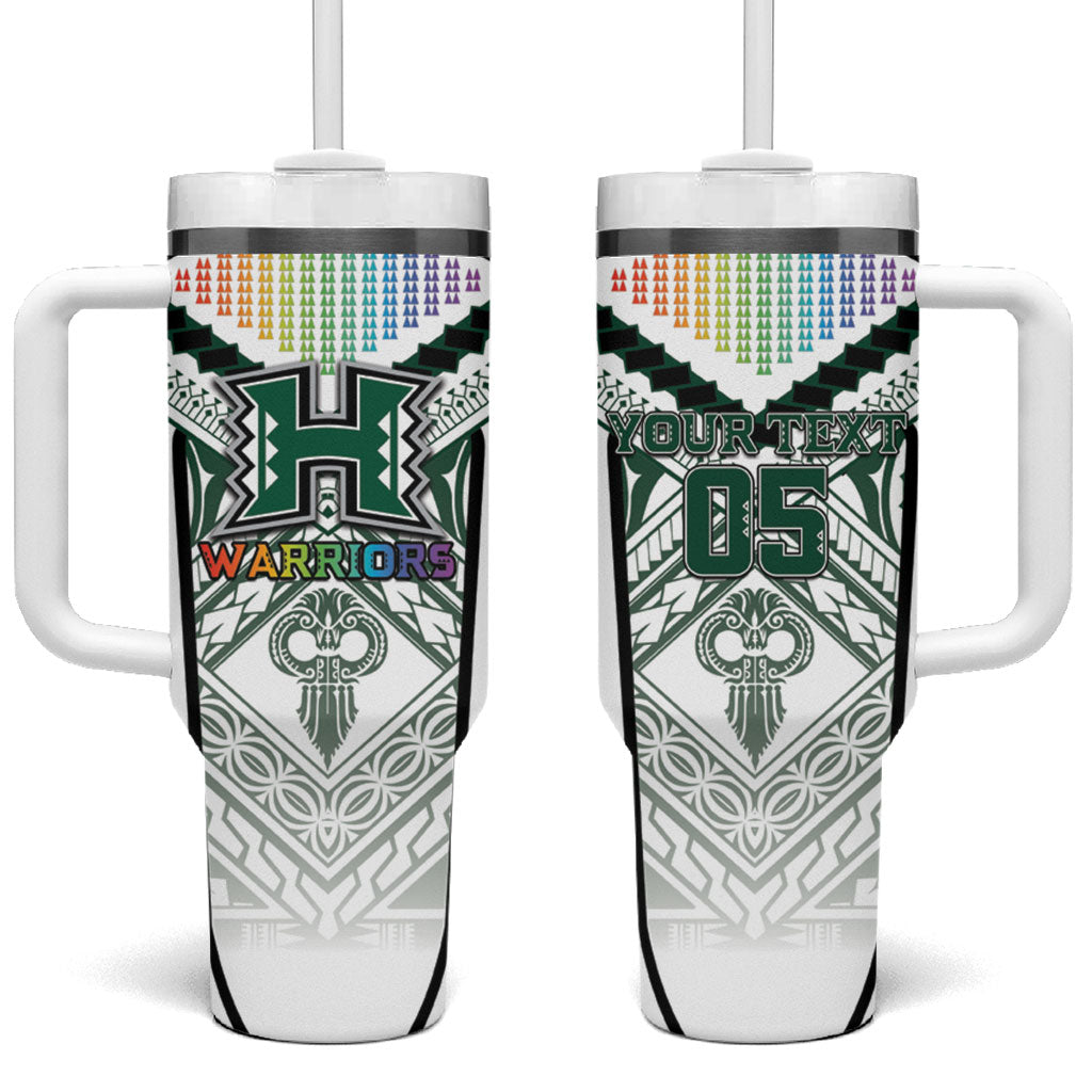 Custom Hawaii Warriors Football Tumbler With Handle Rainbow Kakau Pattern White LT05 One Size: 40 oz White - Polynesian Pride