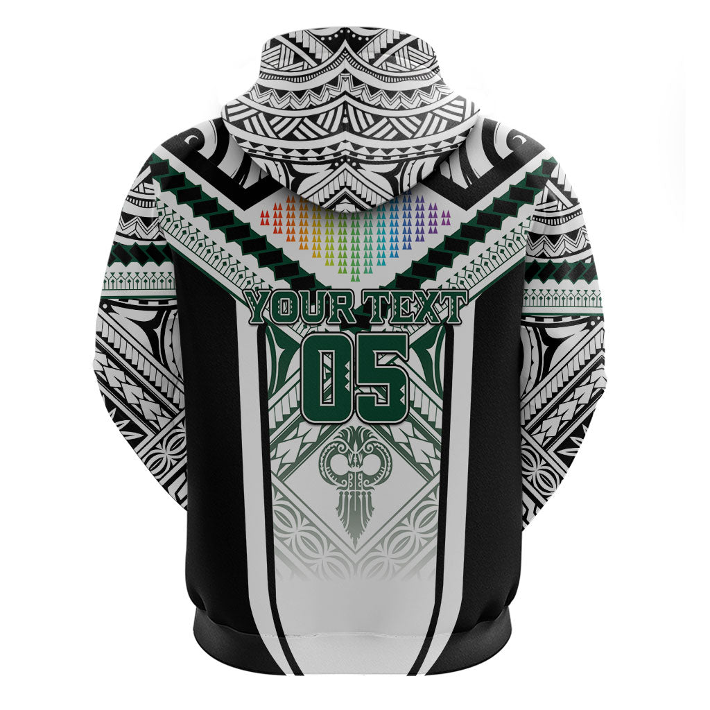 Custom Hawaii Warriors Football Zip Hoodie Rainbow Kakau Pattern White LT05 - Polynesian Pride