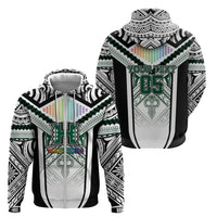 Custom Hawaii Warriors Football Zip Hoodie Rainbow Kakau Pattern White LT05 - Polynesian Pride
