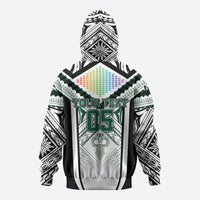 Custom Hawaii Warriors Football Zip Hoodie Rainbow Kakau Pattern White LT05 - Polynesian Pride